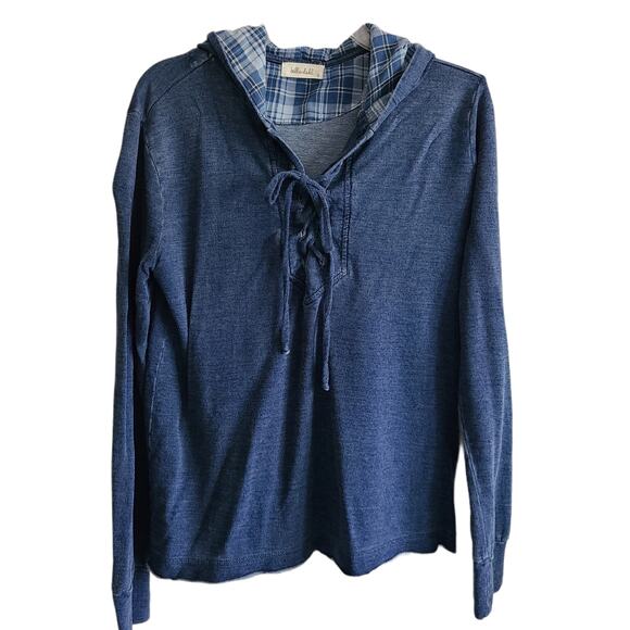 Anthropologie Tops - BELLA DAHL Taylor Lace-Up Raw Hem Hoodie Top Blue B9336-590 Women's Size‎ Small